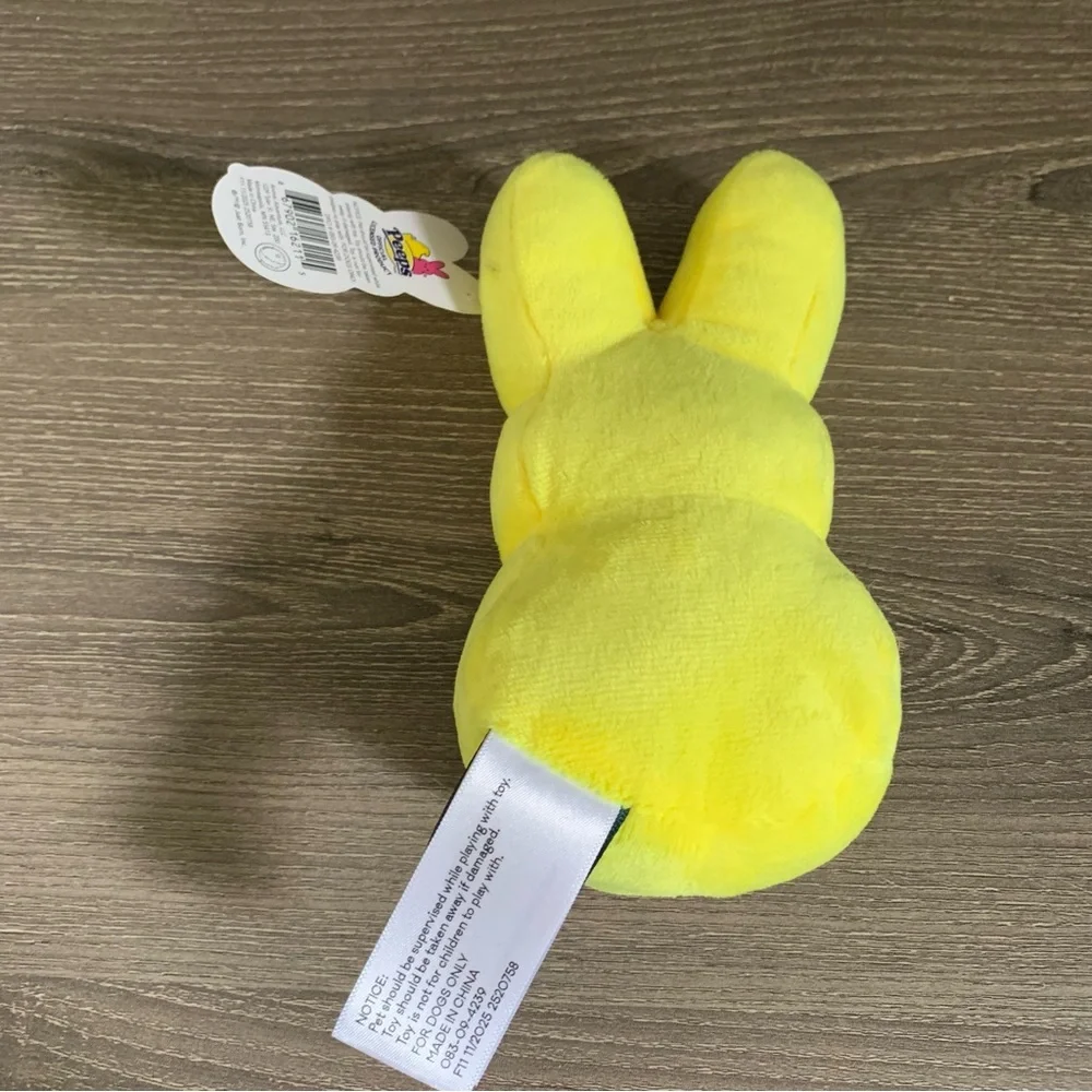 Peeps Plush Dog Toy Squeaker Angry Eyebrows Easter Bunny Pink Yellow